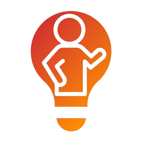 Silhouette of a person inside a glowing light bulb icon in orange gradient, symbolizing awareness and positive thinking.